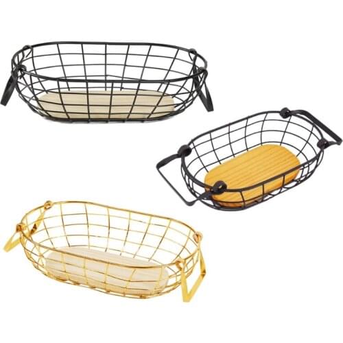 Iron Hollow-Out Desktop Storage Basket Metal Wire Mesh Basketry Desk Tray Creative Sundries Fruit Dessert Organizer