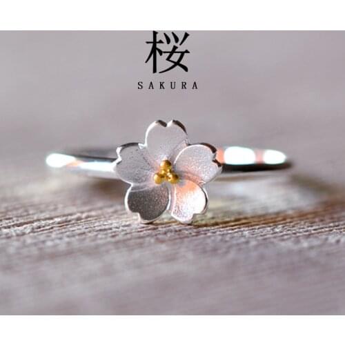 925 Sterling Silver cherry blossom Open Rings For Women Hypoallergenic Fashion Girl Sterling-silver-jewelry
