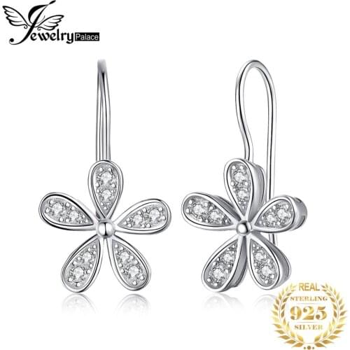 JewelryPalace Cubic Zirconia CZ Daisy Flower Dangle Earrings 925 Sterling Silver Drop Earrings for Women Jewelry Making Fashion
