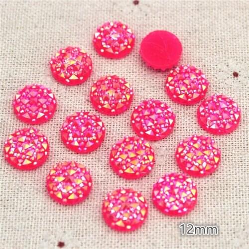 100PCS 12mm Bling Hot Pink AB Resin Rhinestone Round Flatback Cabochon Stone DIY Wedding Decoration Crafts