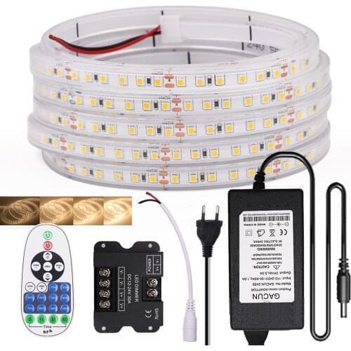 12V 24V Dimmable LED Strip Light 2835 120Leds/m Flexible Ribbon Tape IP67 Waterproof Stripe Light with Dimmer Natural Warm White