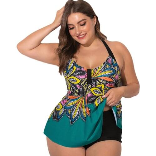 2021 Plus Size Swimwear Women Tankini Swimsuits High Waist Swimsuit Floral Print Bathing Suits Swimming Suit Size L-5XL Beach