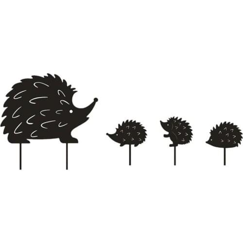 4 Pieces Of Hedgehog Silhouette Garden Animal Pile Hollow Ornaments Metal Garden Art Courtyard Lawn Landscape Crafts Decoration