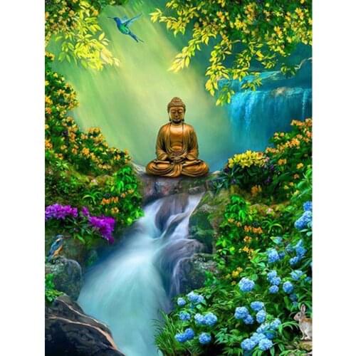 5D DIY Diamond Painting Buddha Full Square/Round Diamond Embroidery Religion Landscape Mosaic Rhinestone for Needlework Decor