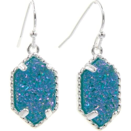 YJX030 Wholesale 6 Pair Lot Colorful Druzy Stone Mini Drusy Drop Earrings Stunning Chic Handmade Statement Mini Jewelry