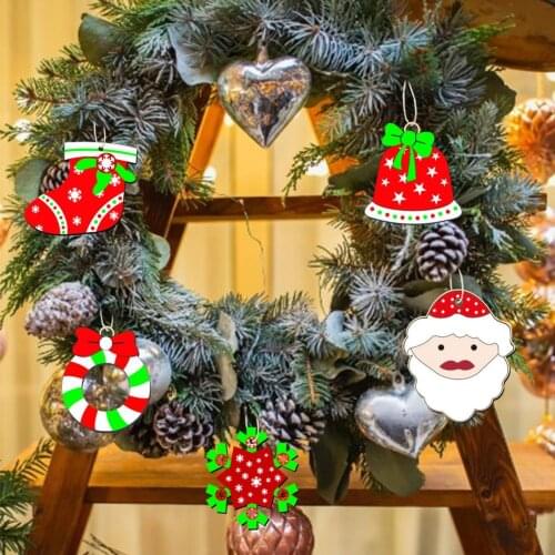 80PCS DIY Wood Christmas Tree Decor Hanging Ornaments Wooden Chips With 40PCS Bells Christmas Tree Decor Ornaments New Year Noel