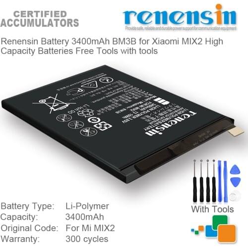 Renensin Battery 3400mAh BM3B for Xiaomi MIX2 High Capacity Batteries Free Tools with tools