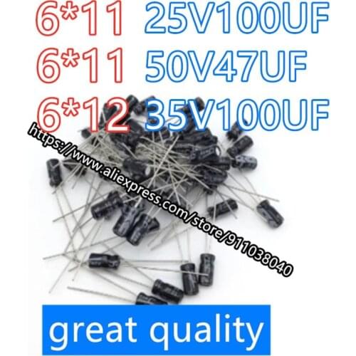 20pcs/lot Aluminum Electrolytic Capacitor 6*11 25v100uf 50v47uf 6*12 35v100uf 6X11 25V 100UF 50V 47UF 6X12 35V 100UF
