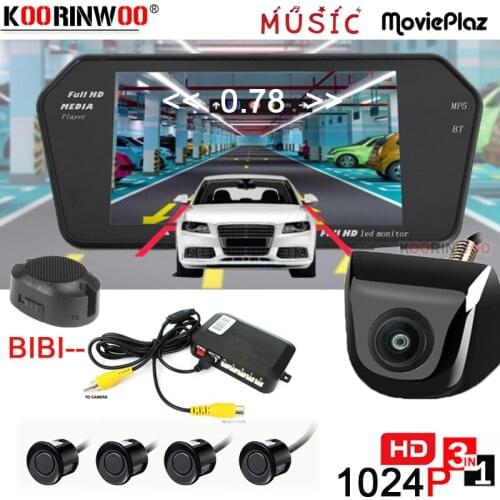 Koorinwoo Parkmaster Kit AHD 1024P 7" Car Screen Media Player Buzzer 12V Video Parking Sensors Rear view Camera Backup for Safe