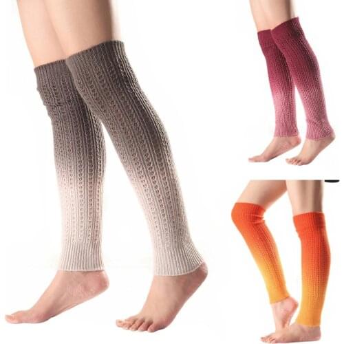 Gradient Knee High Women Boot Socks Winter Knitted Footless Leg Sleeve Warmer