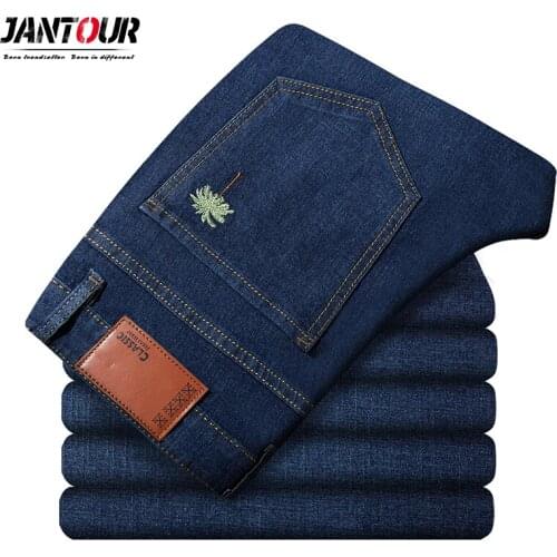 Brand 2021 New Mens Fashion Jeans Business Casual Stretch Slim Jeans Classic Trousers Denim Pants Male Blue Plus Size 44 46 48