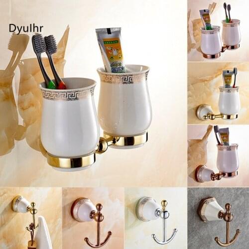 European style simple zinc alloy toilet brush hotel bathroom coat hook luxury single toothbrush cup bathroom hardware DyuIhr