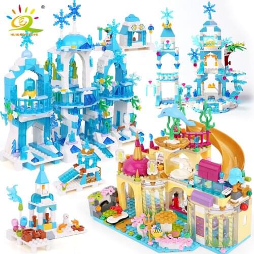 HUIQIBAO Friends Ice Castle Princess Queen Building Blocks Bricks Girls House Underwater Palace Mermaid Figures Children Toys