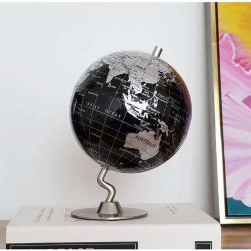 14cm Alloy Globe World Map Home Desk Decoration Kids Geography Learning Toy Gift - Black Silver