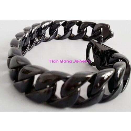 Cool Mens Bling 15mm 316L Stainless Steel Curb Cuban Bracelet Jewelry High Quality Black Tone Bangle Punk Jewelry