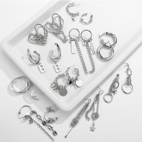 Lifefontier Punk Silver Color Hanging Earrings for Women Trendy Large Circle Long Tassel Dangle Earrings Fashion Jewelry 2021