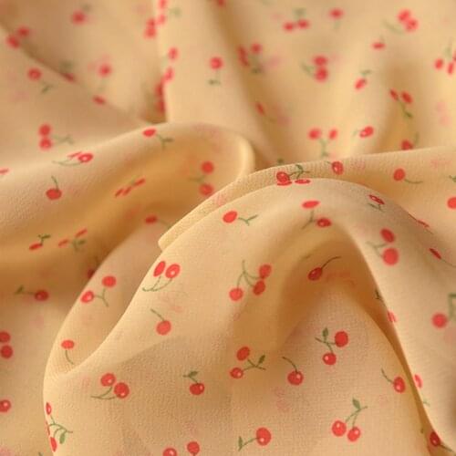 Retro Pastoral Style Small Cherry Chiffon Fabric Summer Dress Shirt Clothing Children Clothing Baby Clothing Handmade DIY Fabric