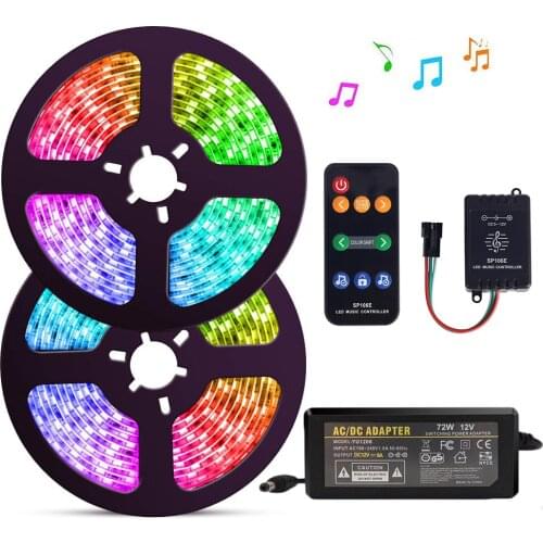 5-20m Kit WS2811 Digital LED Strip 12V Dream Color 30LEDs RGB LED Strip Light Set with SP106E Music Controller Power Adapter