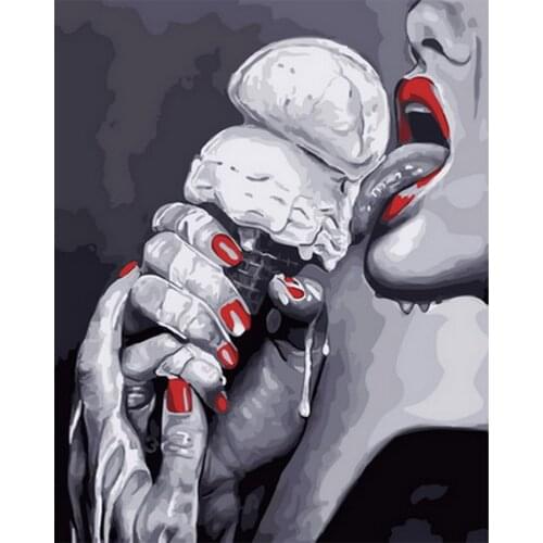 AMTMBS Pictures By Numbers Abstract Sexy Eat Ice-cream Drawing On Canvas DIY Painting By Number Home Art Decor