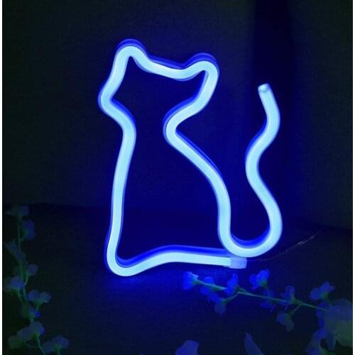 Cute Cat Shape Neon Sign USB/Battery Powered Always on Hanging Home Atmosphere Decoration LED Night Lights for Wall VC