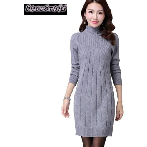 New Fashion Women Autumn Winter Slim Sweater Dress Female Turtleneck Long Sleeve Medium-long Knitted Pullover One Piece Dress