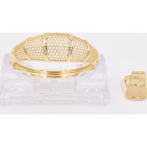 NEW High Quality Ltaly 750 Gold color Jewelry Set For Women african beads fashion Bracelet Ring jewelry