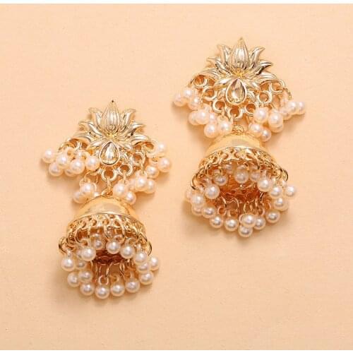 New Afghan Gold Handmade White Beads Thailand Lotus Flower Indian Jhumki Jhumka Nepal Earrings Bohemia pendientes Party Jewelry