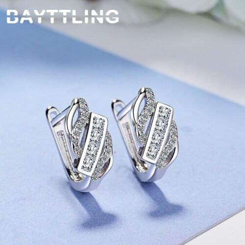 BAYTTLING New 925 Sterling Silver AAA Zircon Twisted Stud Earrings For Woman Fashion Party Gift Earrings Jewelry