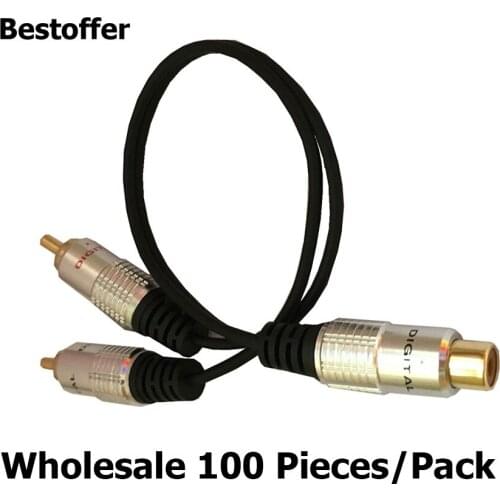 Wholesale 100 Pieces/pack Gold Plated 2-Male to 1-Female RCA Y-Adapter Splitter Cable - 25cm