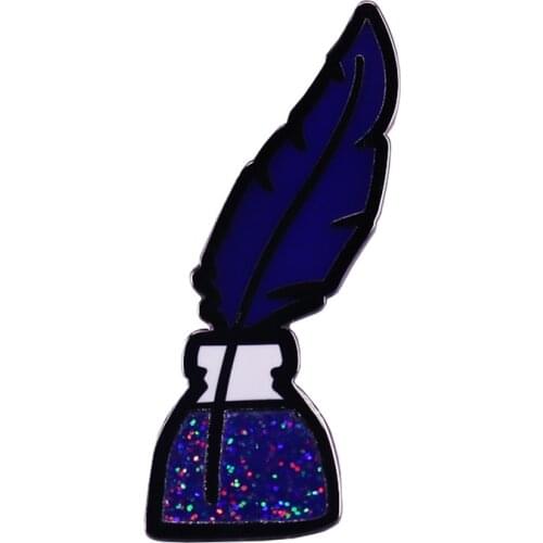 Feather ink bottle glitter brooch magic retro charm fun flair addition