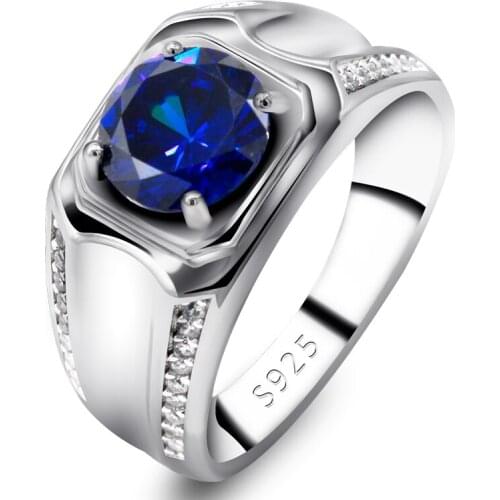 Real 925 Sterling Silver Multi-color CZ Men Women Ring Prong Setting Royal Blue Cubic Zircon Stone Rings Anniversary Jewelry