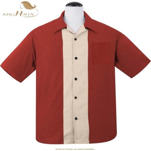 SISHION Short Sleeve Rockabilly Shirt Retro Bowling Shirt for Men ST125 Short Sleeve Summer Cotton Shirts Plus Size L-3XL