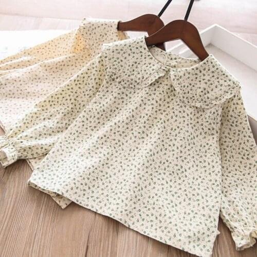 Girls shirts wholesale 2021 spring fall cotton baby girls floral print cotton blouses kids top