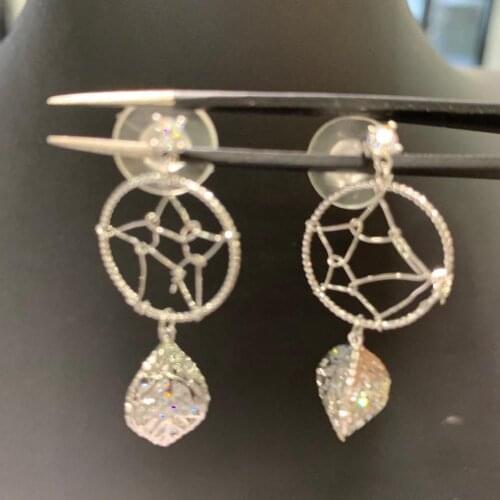Silver-color plant leaf drop earring copper with cubic zircon fashion women jewelry free shipping