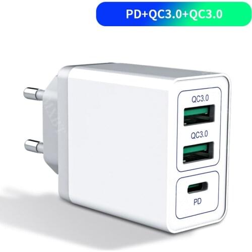 Dual USB Charger Quick Charge 3.0 EU US UK Plug PD 36W Fast Charging Phone Charge Head Adapter For iphone 11 Travel Wall Charger