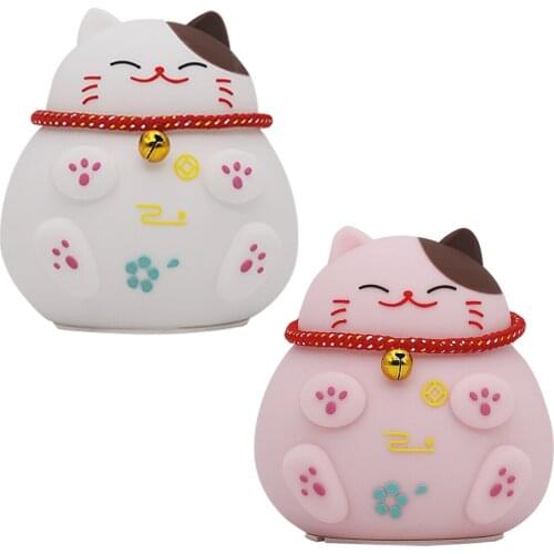 Silicone Fortune Cat LED Touch Sensor Night Light Cute Kids Bedroom Bedside Lamp 3Colors Adjustable for Baby Living Room