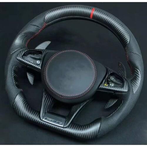 Cuatomized Carbon Fiber Sports Steering Wheel Perfortated Leather compatible for Mercedes-Benz A-Class A45 AMG 2014-2021