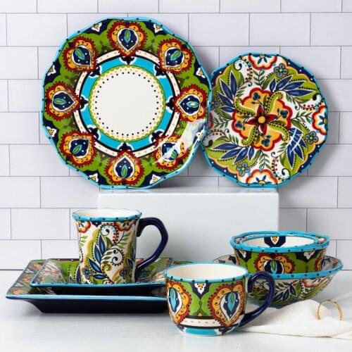 Creative Ceramic Plate 8-Inch Blue Microwave Oven Household Dish Western Steak Plate Round Square Tableware