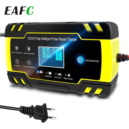 Car Battery Charger 12/24V 8A Touch Screen Pulse Repair LCD Fast Power Charging Wet Dry Lead Acid Digital LCD Display EU Plug