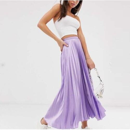 Pretty Lavender Pleated Satin Skirts Women Side Zipper Ankle Length Female Satin Skirt Custom Made Faldas Mujer Moda 2019
