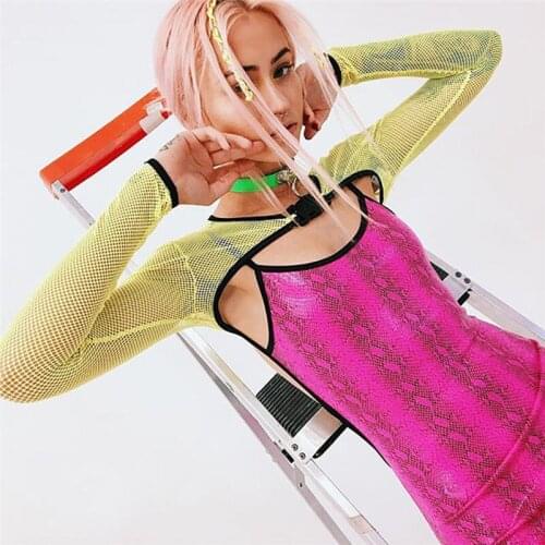 2019 Sexy Women Mesh Sheer Tank Top Fishnet Hollow Out Crop Tops Solid Green Color Floral Clothes Large Size New Fashion