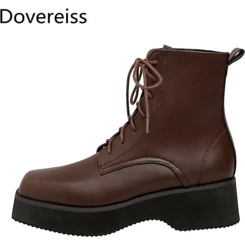 Winter for woman new fashion sexy New consice Shoes Pure color Square toe Cross Lacing Short Boots Big size 43