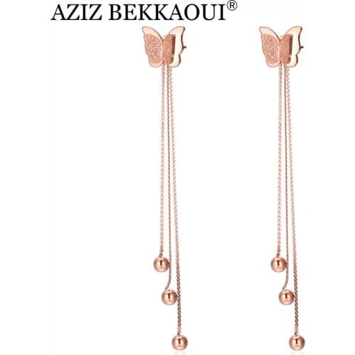 AZIZ BEKKAOUI Simple Butterfly Earrings Rose Gold Color Ear Line For Women Fashion Jewelry Birthday Friendship Gift