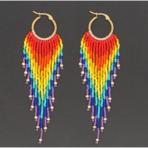 Go2boho Colorful Bead Earring For Women Bohemian Color Japanese Beads Jewelry Golden Hoop Jewellery Dangling Tassel Earrings