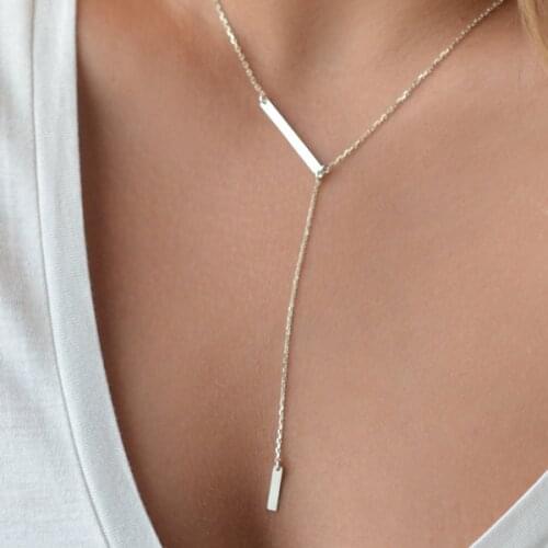 925 sterling silver delicate bar charm OL lady gift sexy lariat chain simple plain silver jewlery Long Y women necklace