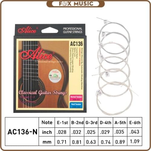 1 Set of Alice AC136-N/H Classical Guitar Strings Crystal Nylon Strings Silver-Plated Copper Wound 6 Strings