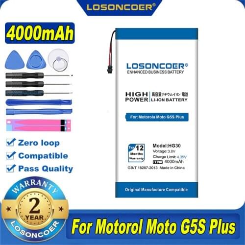 100% Original LOSONCOER HG30 3900mAh Battery For Motorola Moto G5S Plus Battery Dual XT1791 XT1792 XT1793 XT1794 XT1795 XT1805
