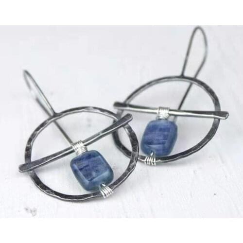 2021 Vintage Ethnic Blue Stone Dangle Drop Earrings for Women Indian Tribal Hollow Circle Hanging Earring Brincos Mujer Bijoux