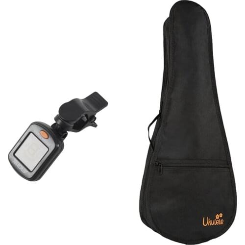 23 Inch Black Uke Bag Portable Ukulele Gig Bag Soft Case Waterproof Backpack Bag & Clip-On Electric Digital Guitar Tuner for Chr