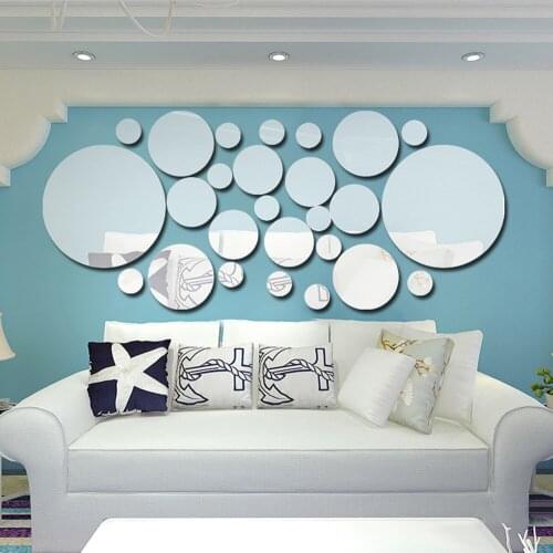 26PCS Wall Mirror Stickers Room Bedroom Kitchen Stick Decal Home Party Decoration Decor Art Mural Stickers DIY Decals Art Decal